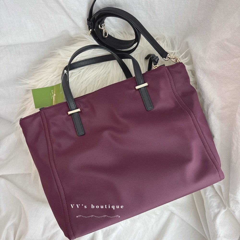 NWT Kate Spade Wilson Road Alyse Nylon Tote Crossbody Deep Plum Purple WKRU4715 - Picture 6 of 10